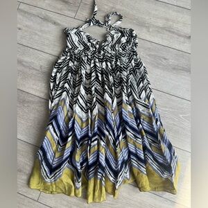 Free people flowy mixed print boho strapless tie back festival dress size xs